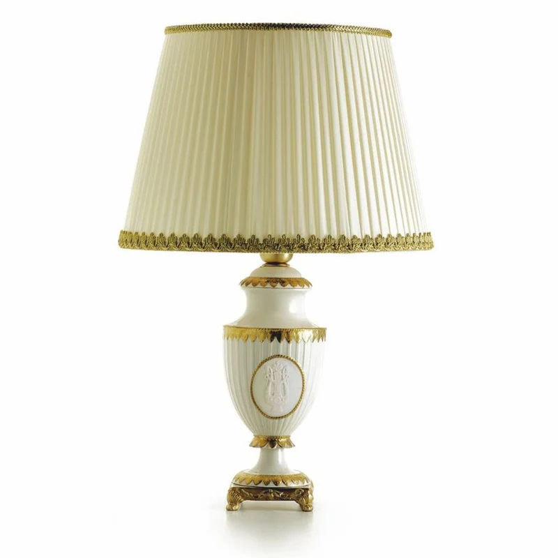 Casa Padrino Luxus Barock Porzellan Tischleuchte Weiß / Gold / Elfenbein H. 59 cm - Made in Italy