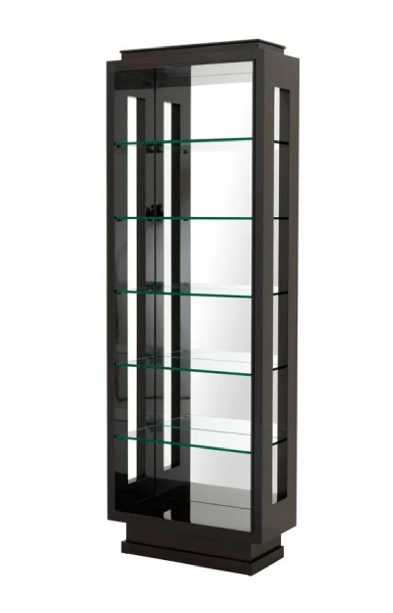 Casa Padrino Luxus Regal Schrank in Hochglanzbraun und Spiegelglas - 80 x 35 x H. 230 cm