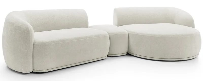 Modulares Ecksofa Bommo L-förmig mit Pouf, rechtsseitig, cremefarbenes Chenille
