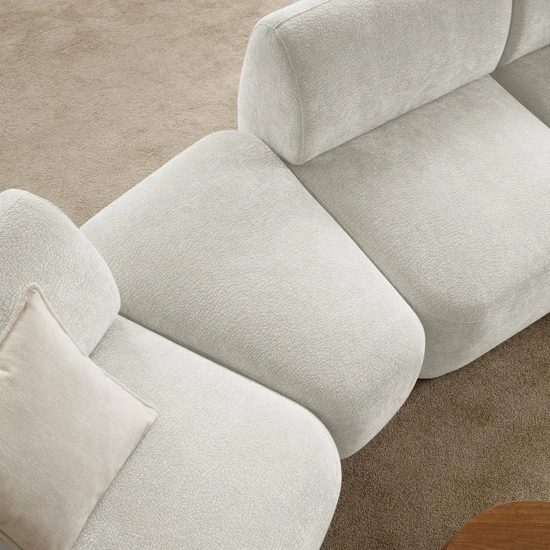 Modulares Ecksofa Bommo L-förmig mit Pouf, rechtsseitig, cremefarbenes Chenille