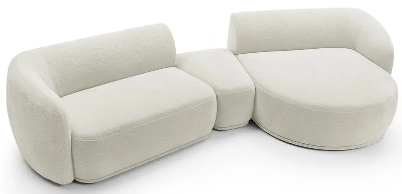 Modulares Ecksofa Bommo L-förmig mit Pouf, rechtsseitig, cremefarbenes Chenille