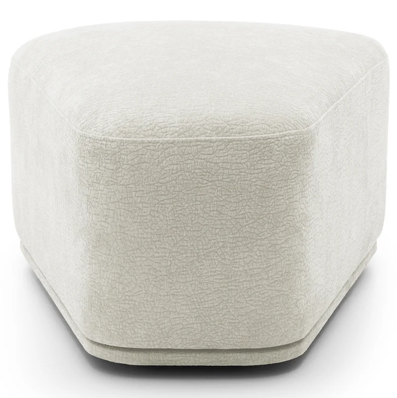Modulares Ecksofa Bommo L-förmig mit Pouf, rechtsseitig, cremefarbenes Chenille