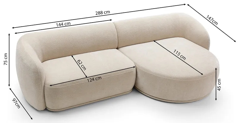 Modulares Ecksofa Bommo, L-förmig, rechtsseitig, cremefarben, Chenille