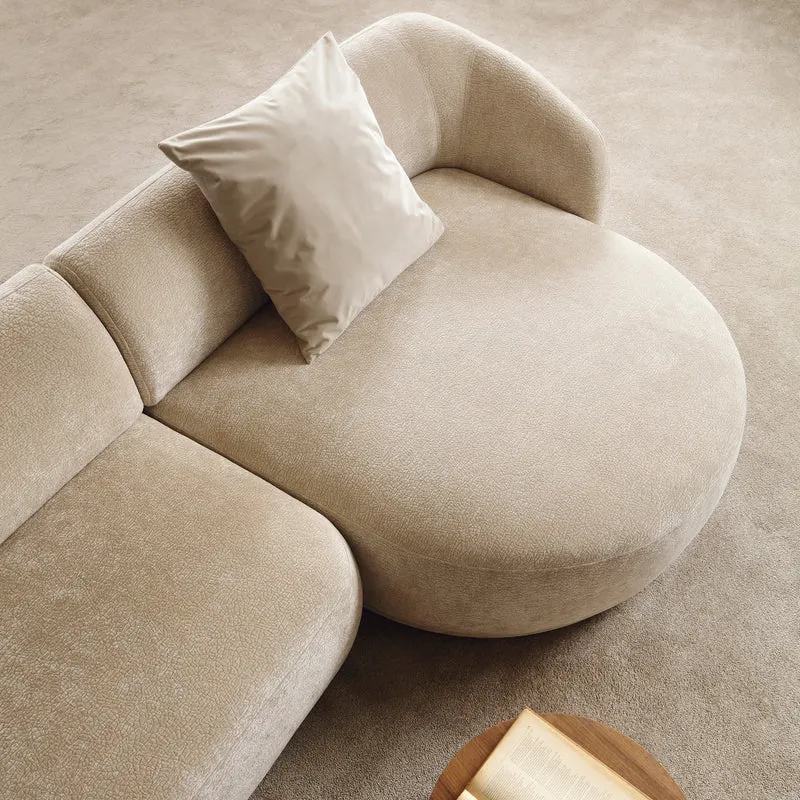 Modulare Eckcouch Bommo L-förmig mit Pouf, rechtsseitig, beige Chenille