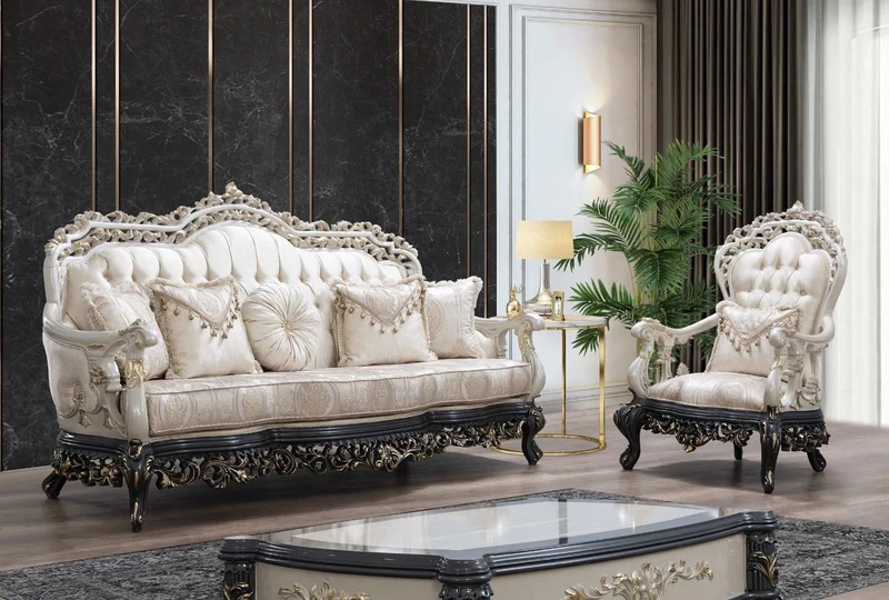 Casa Padrino Luxus Barock Sofa Creme / Beige / Weiß / Grau / Gold - Prunkvolles Wohnzimmer Sofa mit elegantem Muster - Barock Wohnzimmer & Hotel Möbel - Edel & Prunkvoll