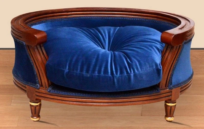 Casa Padrino Barock Hundebett Royal Blau / Braun / Gold - Barock Hundemöbel - Barock Tiermöbel - Möbel im Barockstil
