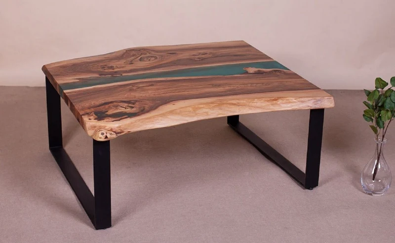 Casa Padrino Luxus Couchtisch Braun / Naturfarben / Grün / Schwarz 95 cm