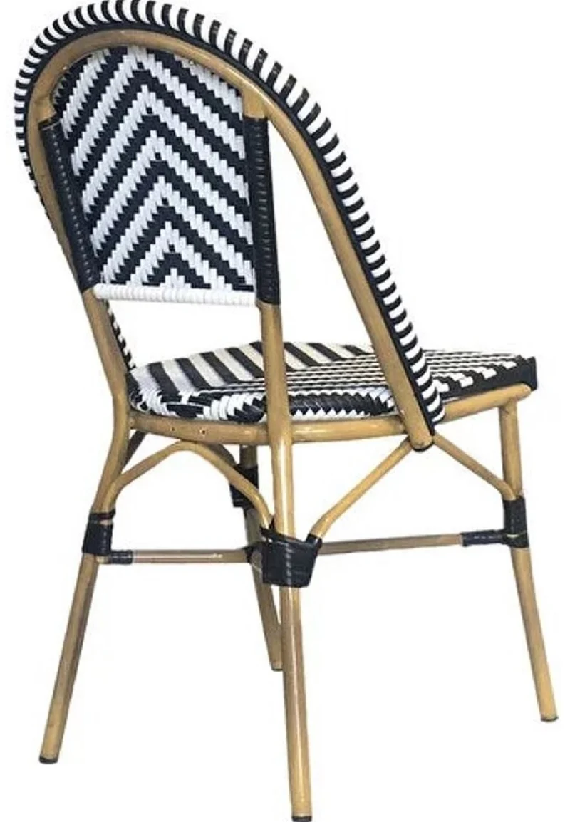Casa Padrino Luxus Esszimmer Stuhl 6er Set Weiß / Schwarz / Beige 49 x 46 x H. 91 cm - Luxus Rattan Garten Stühle - Esszimmer Möbel - Garten Möbel - Rattan Möbel - Luxus Möbel