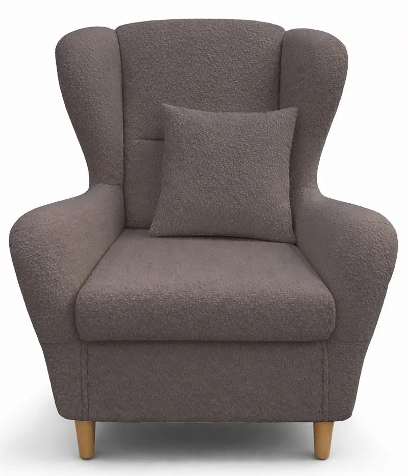 Ohrensessel Teddlo mit Fußhocker, graubrauner Chenille, Buchenholzfüße