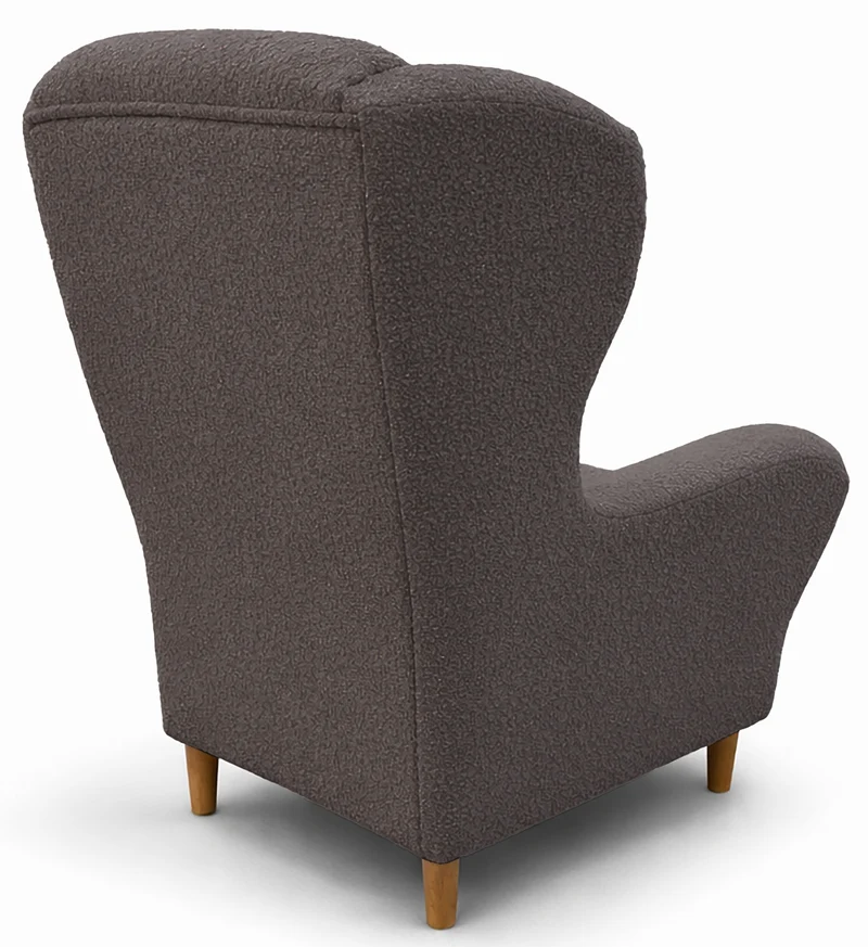 Ohrensessel Teddlo mit Fußhocker, graubrauner Chenille, Buchenholzfüße