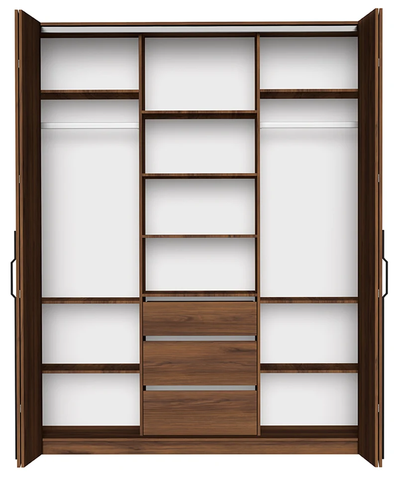 Zweiflügeliger Schrank Bari mit drei Schubladen, 200 cm, Walnuss Warmia