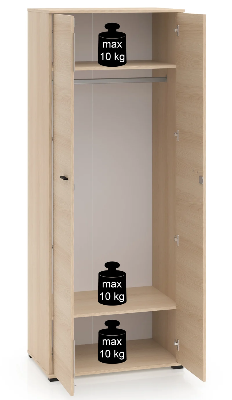 Zweiflügeliger Kleiderschrank Odelis mit 79 cm Kleiderstange, Lindberg-Eiche