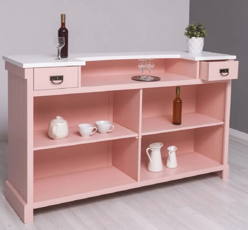 Casa Padrino Landhausstil Bar Theke Rosa / Weiß 180 x 51 x H. 107 cm - Massivholz Thekentisch - Massivholz Barmöbel - Barmöbel im Landhausstil - Landhausstil Einrichtung