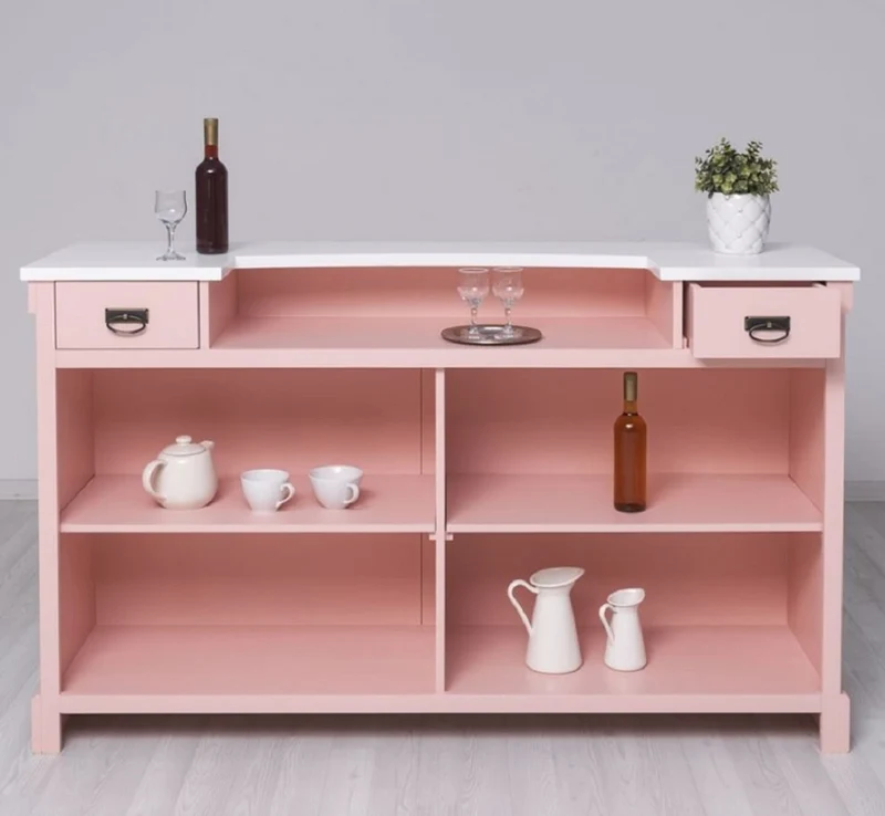 Casa Padrino Landhausstil Bar Theke Rosa / Weiß 180 x 51 x H. 107 cm - Massivholz Thekentisch - Massivholz Barmöbel - Barmöbel im Landhausstil - Landhausstil Einrichtung