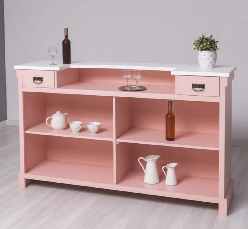 Casa Padrino Landhausstil Bar Theke Rosa / Weiß 180 x 51 x H. 107 cm - Massivholz Thekentisch - Massivholz Barmöbel - Barmöbel im Landhausstil - Landhausstil Einrichtung