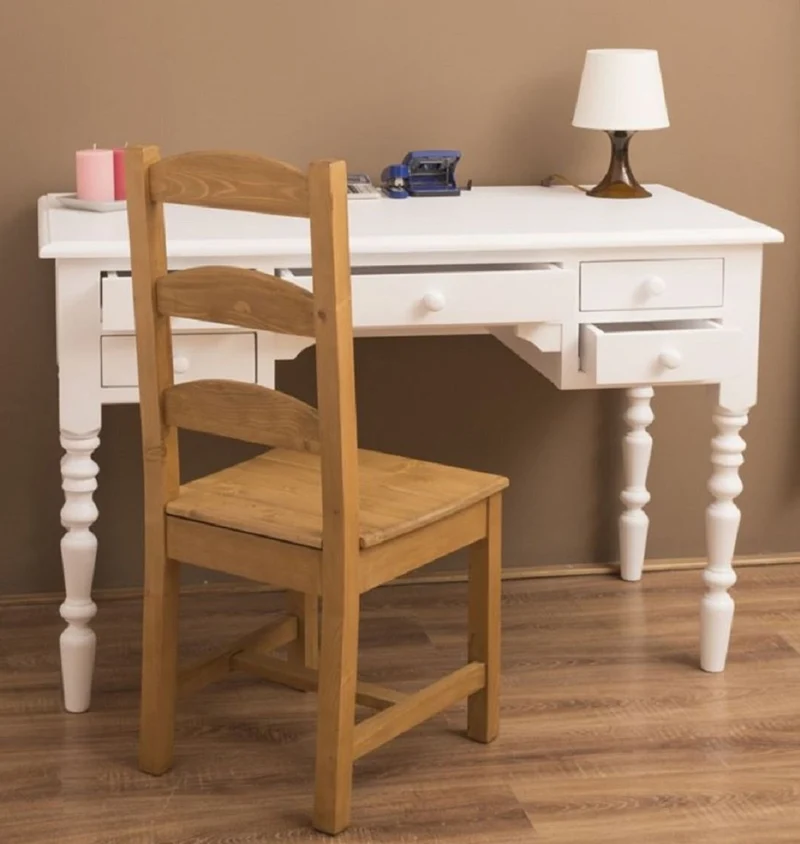 Casa Padrino Landhausstil Schreibtisch mit 5 Schubladen Weiß 130 x 65 x H. 83 cm - Massivholz Sekretär im Landhausstil - Büro Möbel - Massivholz Möbel - Landhausstil Möbel