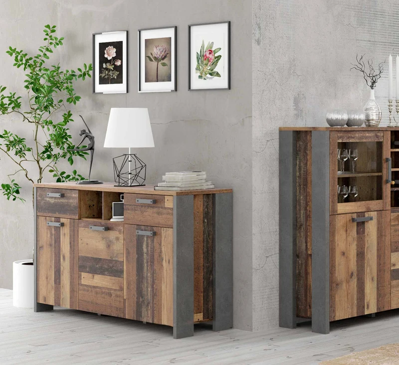 Sideboard CLIF 3 Türen 2 Schubladen Optik: Old Wood Vintage von Forte