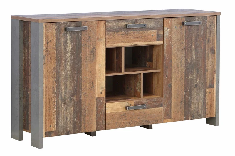 Sideboard Kommode CLIF 2 Türen 2 Schubladen Optik: Old Wood Vintage