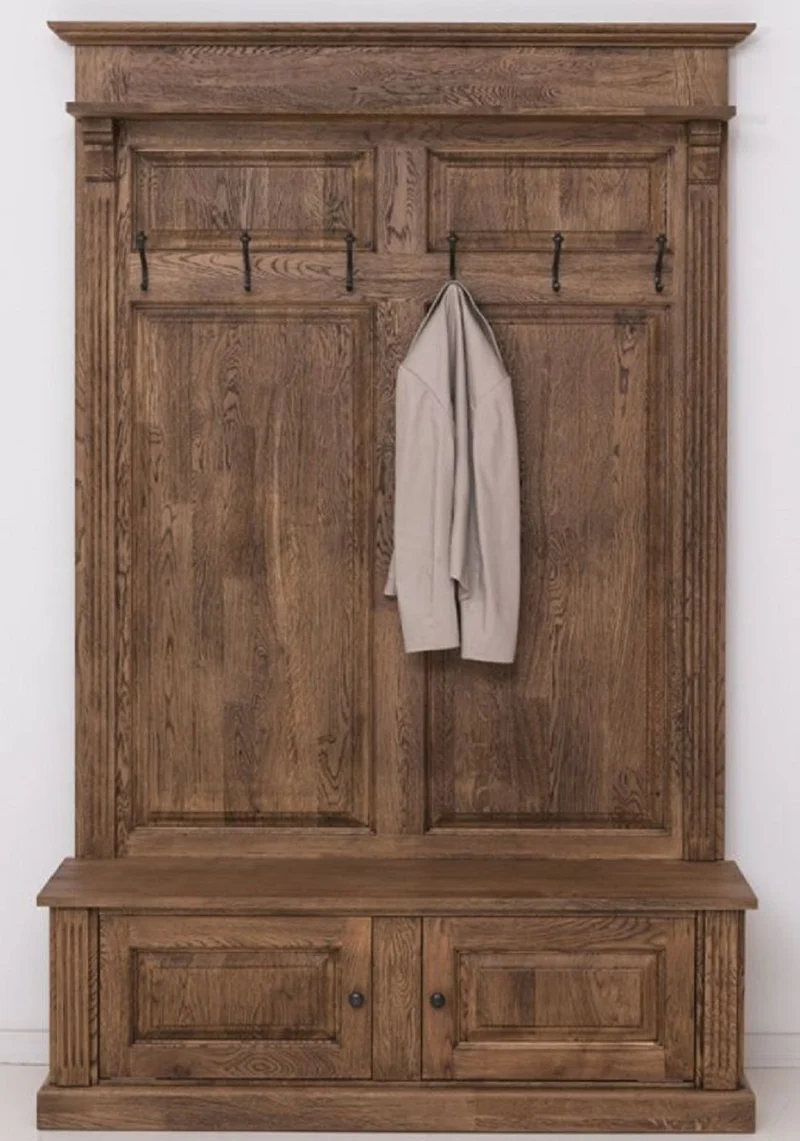 Casa Padrino Landhausstil Massivholz Garderobenschrank Dunkelbraun 140 x 41 x H. 210 cm - Wand Garderobe - Flur Schrank - Flur Möbel - Garderoben Möbel - Landhausstil Möbel