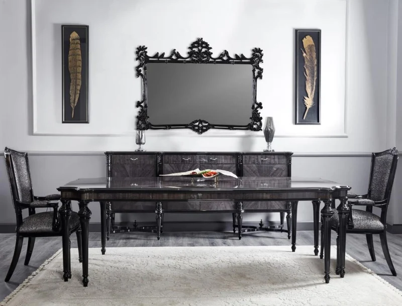 Casa Padrino Luxus Barock Esstisch Grau / Schwarz - Handgefertigter Massivholz Esszimmertisch - Luxus Esszimmer Möbel im Barockstil - Barock Möbel - Barock Einrichtung