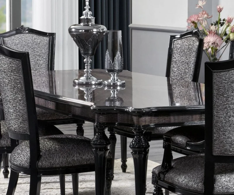 Casa Padrino Luxus Barock Esstisch Grau / Schwarz - Handgefertigter Massivholz Esszimmertisch - Luxus Esszimmer Möbel im Barockstil - Barock Möbel - Barock Einrichtung