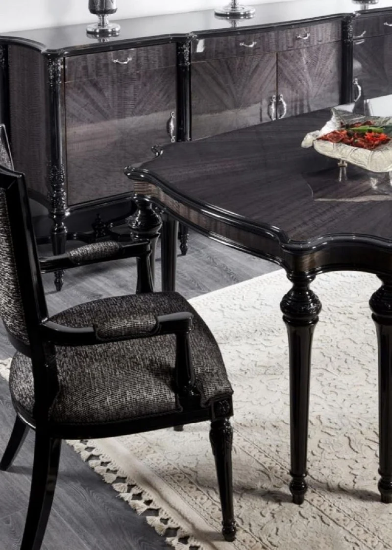 Casa Padrino Luxus Barock Esstisch Grau / Schwarz - Handgefertigter Massivholz Esszimmertisch - Luxus Esszimmer Möbel im Barockstil - Barock Möbel - Barock Einrichtung