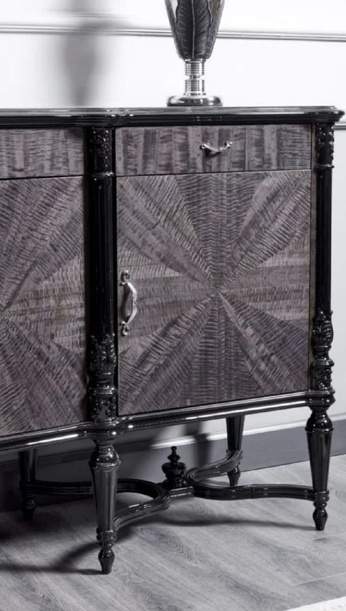 Casa Padrino Luxus Barock Sideboard mit Spiegel Grau / Schwarz - Luxus Möbel Möbel im Barockstil - Barock Möbel - Barock Einrichtung - Edel & Prunkvoll