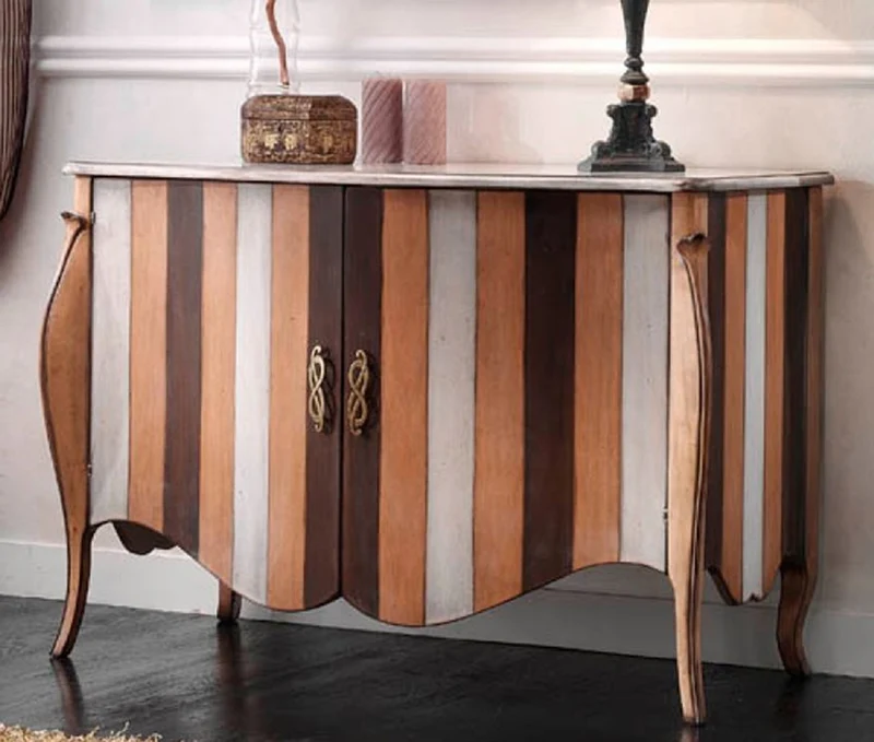 Casa Padrino Luxus Barock Sideboard mit Streifen Mehrfarbig - Handgefertigter Barockstil Schrank mit 2 Türen - Luxus Möbel Möbel im Barockstil - Barock Möbel - Luxus Qualität - Made in Italy