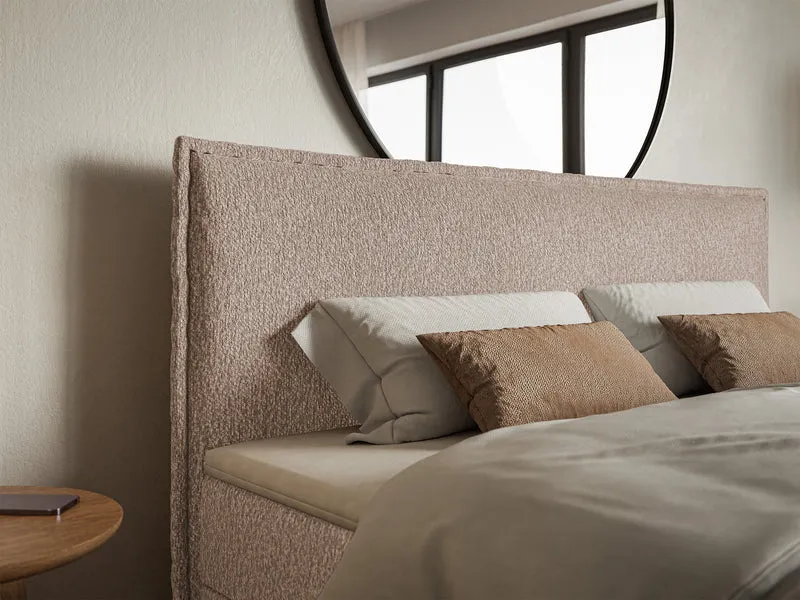 Kontinentalbett 140x200 cm Softie mit Stauraum und Topper, dunkelbeige Chenille