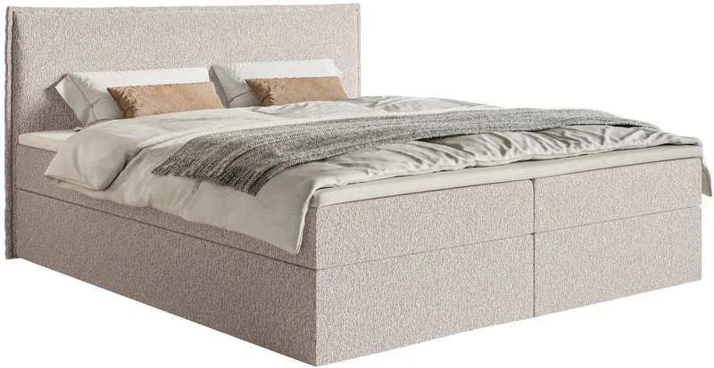 Kontinentalbett 140x200 cm Softie mit Stauraum und Topper, beige Chenille