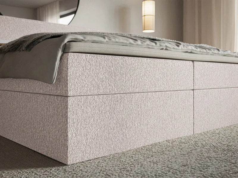 Kontinentalbett 140x200 cm Softie mit Stauraum und Topper, beige Chenille