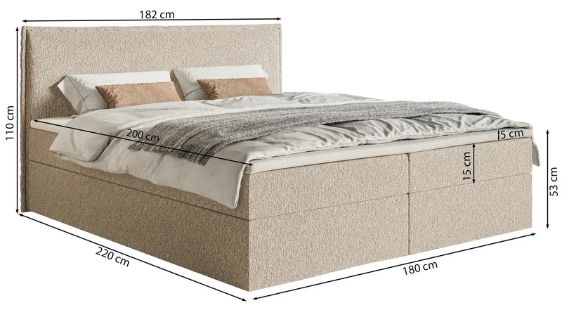 Kontinentales Bett 180x200 cm Softie mit Stauraum und Topper, hellbeige Chenille