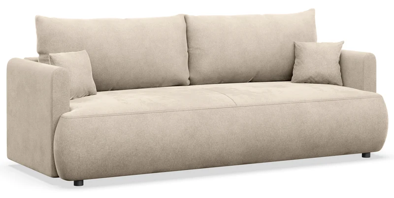 Drei-Sitzer-Schlafsofa Ovo Mini mit Stauraum, hellbeiger Samt, pflegeleicht
