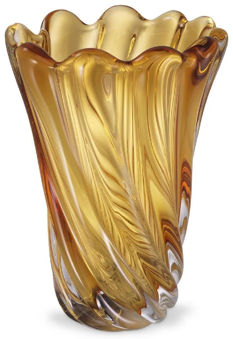 Casa Padrino Luxus Deko Glas Vase Gelb Ø 20,5 x H. 29 cm - Mundgeblasene Blumenvase - Luxus Deko Accessoires