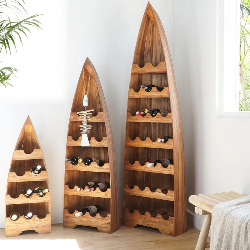 Massivholz Weinregal VINO 150cm Antik-Natural Mahagony Bootsregal
