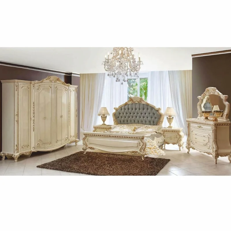Casa Padrino Luxus Barock Doppelbett Creme / Gold / Grau - Barockstil Schlafzimmer Möbel