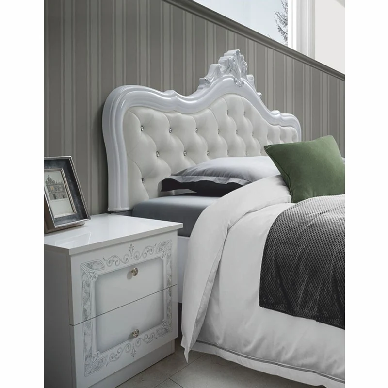 Casa Padrino Luxus Barock Doppelbett mit Glitzersteinen Weiß / Grau - Barock Schlafzimmer Möbel