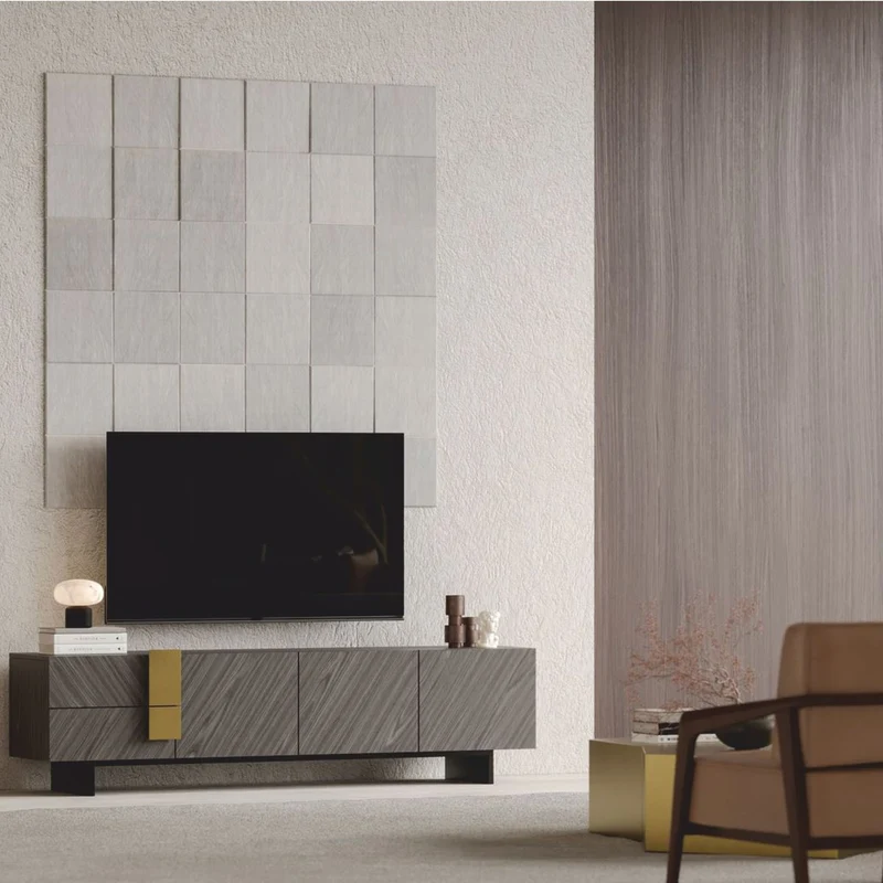 Casa Padrino Luxus TV Schrank Grau / Schwarz / Messing 220 cm - Wohnzimmer & Hotel Möbel
