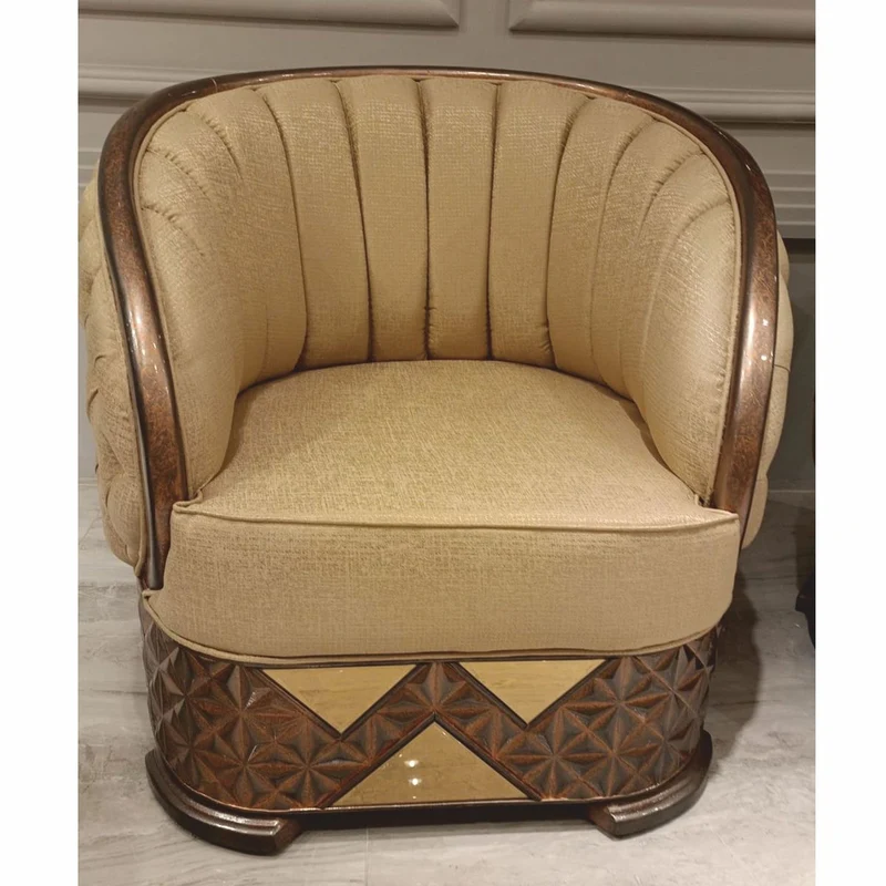 Casa Padrino Luxus Art Deco Sessel Gold / Kupfer / Grau - Wohnzimmer Möbel