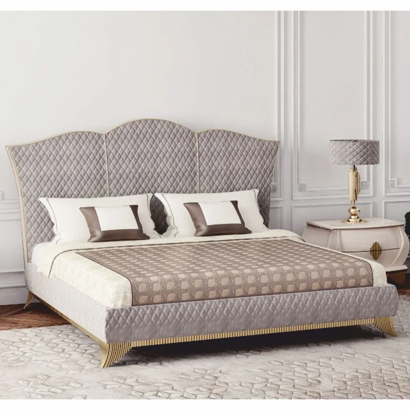 Casa Padrino Luxus Art Deco Doppelbett Grau / Gold - Schlafzimmer & Hotel Möbel