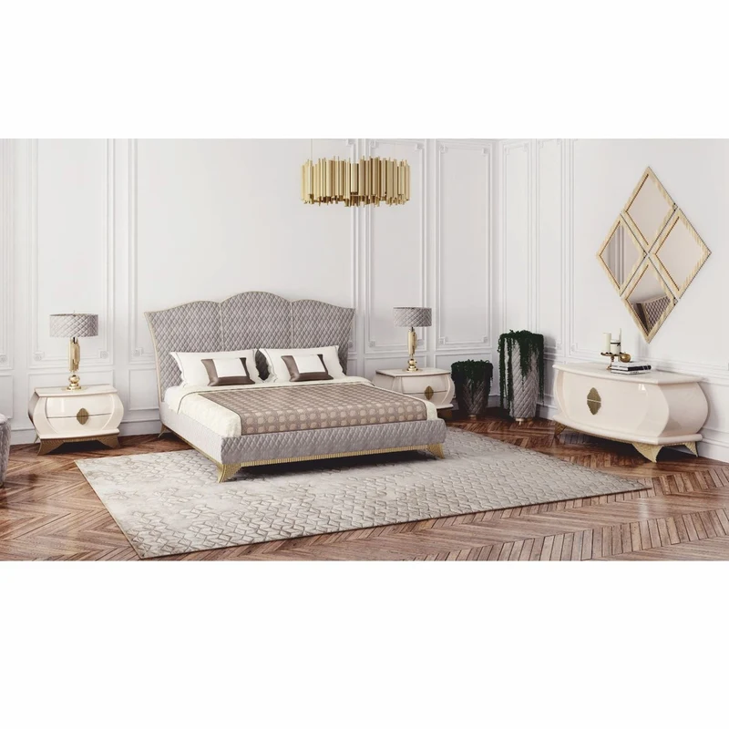 Casa Padrino Luxus Art Deco Doppelbett Grau / Gold - Schlafzimmer & Hotel Möbel