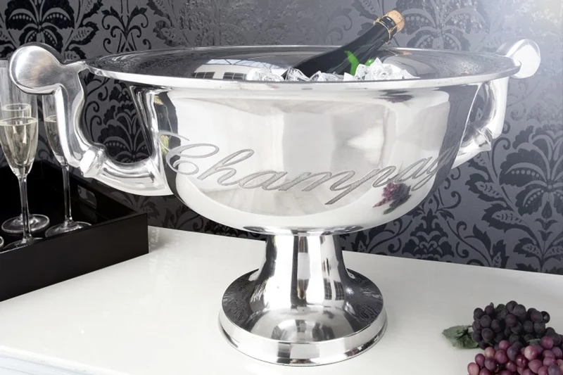 Casa Padrino Luxus Tisch Weinkühler aus Aluminium silber H 30 cm B 65 cm