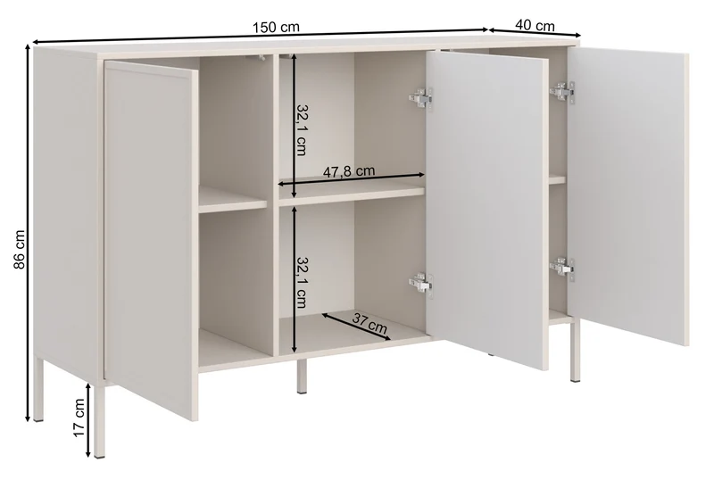 Velveto dreitürige Kommode 150 cm schwarz