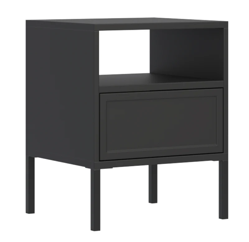 Nachttisch Velveto mit Schublade und Fach, 45 cm, schwarz