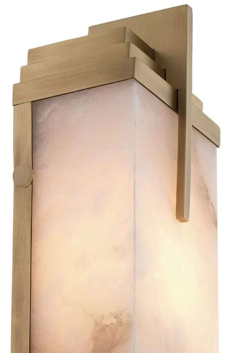 Casa Padrino Luxus Wandleuchte Antik Messing / Alabaster 10,5 x 8,5 x H. 51 cm - Wandlampe mit Alabaster Lampenschirm - Luxus Leuchten