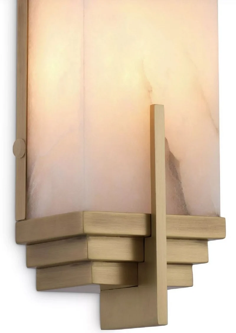 Casa Padrino Luxus Wandleuchte Antik Messing / Alabaster 10,5 x 8,5 x H. 51 cm - Wandlampe mit Alabaster Lampenschirm - Luxus Leuchten