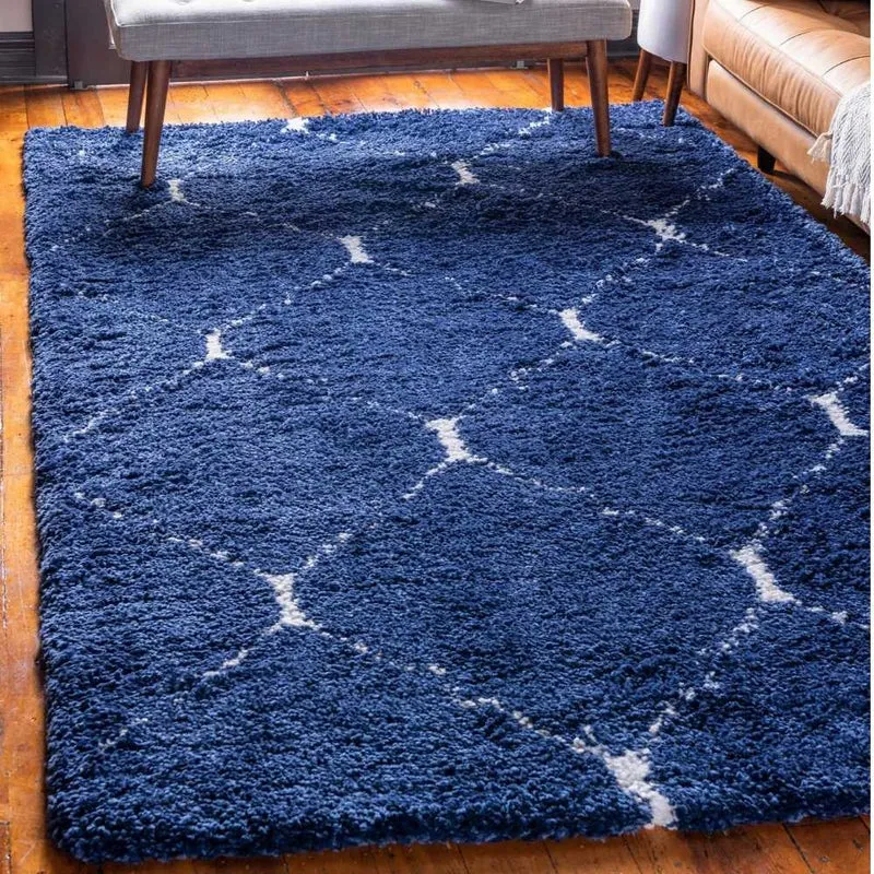 Teppich MARA Shaggy Rechteckig Dunkel-Marineblau 150x245 cm