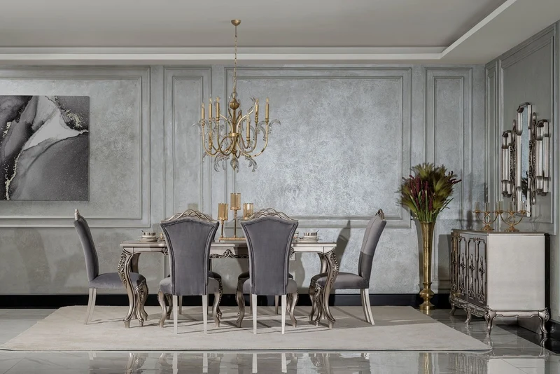 Casa Padrino Luxus Barock Esszimmer Stuhl 6er Set Grau / Silber - Prunkvolle Barockstil Küchen Stühle - Luxus Esszimmer Möbel im Barockstil - Barock Esszimmer Möbel - Barockstil Möbel
