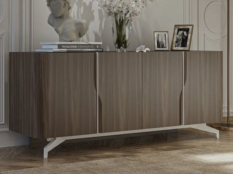 Casa Padrino Luxus Sideboard Braun / Weiß 220 x 50,8 x H. 87 cm - Massivholz Schrank mit 4 Türen - Massivholz Möbel - Luxus Möbel - Luxus Einrichtung