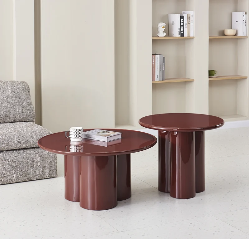 Runder Couchtisch Roulness 80 cm bordeaux Hochglanz